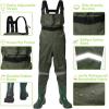 imageHISEA Kids Chest Waders Youth Fishing Waders for Toddler Children Waterproof Hunting Waders with Boots ampamp Reflect Safety BandGreen