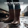 imageHISEA NINGO Mens SteelSoft Toe Work Boots 100 Waterproof Wellington Boots with Fullgrain Leather Oil and Slip Resistant Hazard Protection Pull on Work Boots for Men for Construction FarmingWaterproof Steel Toe Dark Brown