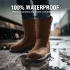 imageHISEA NINGO Mens SteelSoft Toe Work Boots 100 Waterproof Wellington Boots with Fullgrain Leather Oil and Slip Resistant Hazard Protection Pull on Work Boots for Men for Construction FarmingWaterproof Steel Toe Light Brown