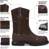 imageHISEA NINGO Mens SteelSoft Toe Work Boots 100 Waterproof Wellington Boots with Fullgrain Leather Oil and Slip Resistant Hazard Protection Pull on Work Boots for Men for Construction FarmingWaterproof Steel Toe Dark Brown