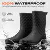 imageHISEA Rain Boots for Women Lightweight Fashion Rubber Boots Mid Height Waterproof Garden Shoes Womens Rain FootwearBlack