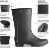 imageHISEA Women Rubber Boots Wide Calf Rain Boots Matte Surface Waterproof PVC Rubber Rain Boot Mid Height Rain Shoes for Outdoor Gardening Work WalkingBlack