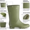 imageHISEA Women Rubber Boots Wide Calf Rain Boots Matte Surface Waterproof PVC Rubber Rain Boot Mid Height Rain Shoes for Outdoor Gardening Work WalkingOlive Green