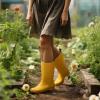 imageHISEA Women Rubber Boots Wide Calf Rain Boots Matte Surface Waterproof PVC Rubber Rain Boot Mid Height Rain Shoes for Outdoor Gardening Work WalkingYellow