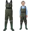 imageHISEA Kids Chest Waders Youth Fishing Waders for Toddler Children Waterproof Hunting Waders with Boots ampamp Reflect Safety BandGreen