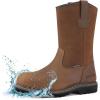 imageHISEA NINGO Mens SteelSoft Toe Work Boots 100 Waterproof Wellington Boots with Fullgrain Leather Oil and Slip Resistant Hazard Protection Pull on Work Boots for Men for Construction FarmingWaterproof Steel Toe Light Brown