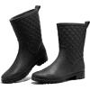 imageHISEA Rain Boots for Women Lightweight Fashion Rubber Boots Mid Height Waterproof Garden Shoes Womens Rain FootwearBlack