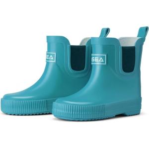 imageHISEA Kids Ankle Rain Boots Waterproof Deck Rubber Shoes for Boys Girls ToddlerLittle KidBig KidBlue