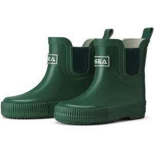 imageHISEA Kids Ankle Rain Boots Waterproof Deck Rubber Shoes for Boys Girls ToddlerLittle KidBig KidGreen