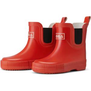 imageHISEA Kids Ankle Rain Boots Waterproof Deck Rubber Shoes for Boys Girls ToddlerLittle KidBig KidRed