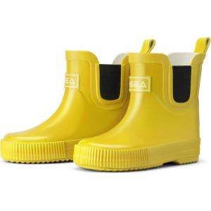 imageHISEA Kids Ankle Rain Boots Waterproof Deck Rubber Shoes for Boys Girls ToddlerLittle KidBig KidYellow