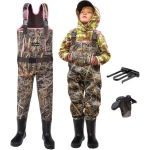 imageHISEA Kids Chest Waders for Toddler ampamp Children Neoprene Youth Duck Hunting Waders for Kids Boys Girls with Insulated BootsNext Camo Evos  Pink