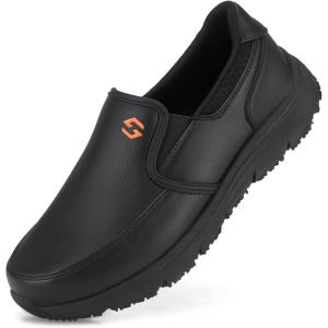 imageHISEA Mens Leather Non Slip Food Service Shoes Water ampamp Oil Resistant Comfortable Breathable Lightweight Slip Resistant Shoes for Men for Kitchen Restaurant Slipon Chef Walking ShoesBlack