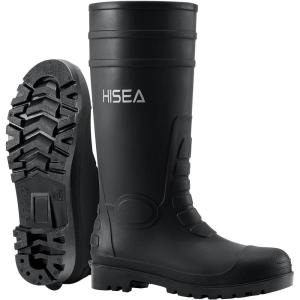 imageHISEA Mens Rain Boots with Steel Shank Waterproof Rubber Protective Footwear Seamless PVC Rainboots Outdoor Work Boots Durable Garden Fishing Tall Kneed Boot for Agriculture and Industrial WorkingBlack