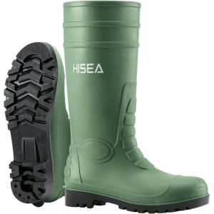 imageHISEA Mens Rain Boots with Steel Shank Waterproof Rubber Protective Footwear Seamless PVC Rainboots Outdoor Work Boots Durable Garden Fishing Tall Kneed Boot for Agriculture and Industrial WorkingGreen