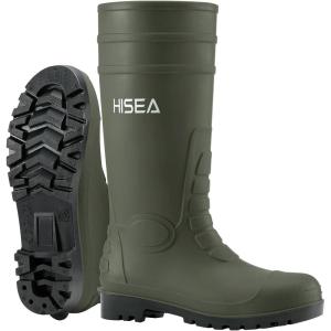 imageHISEA Mens Rain Boots with Steel Shank Waterproof Rubber Protective Footwear Seamless PVC Rainboots Outdoor Work Boots Durable Garden Fishing Tall Kneed Boot for Agriculture and Industrial WorkingOlive Green
