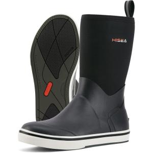 imageHISEA Mens Rubber Rain Boots Waterproof Garden Fishing Outdoor Deck BootsBlack