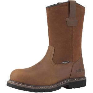 imageHISEA NINGO Mens SteelSoft Toe Work Boots 100 Waterproof Wellington Boots with Fullgrain Leather Oil and Slip Resistant Hazard Protection Pull on Work Boots for Men for Construction FarmingSoft Toe Light Brown