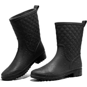 imageHISEA Rain Boots for Women Lightweight Fashion Rubber Boots Mid Height Waterproof Garden Shoes Womens Rain FootwearBlack