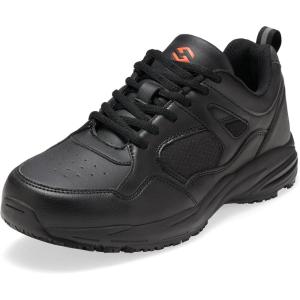 imageHISEA Slip Resistant Shoes for Men Lightweight Breathable Non Slip Work Shoes Water and Oil Resistant Casual Lace Up Work Sneakers for Chef Kitchen RestaurantBlack