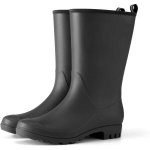 imageHISEA Women Rubber Boots Wide Calf Rain Boots Matte Surface Waterproof PVC Rubber Rain Boot Mid Height Rain Shoes for Outdoor Gardening Work WalkingBlack