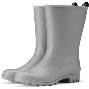 imageHISEA Women Rubber Boots Wide Calf Rain Boots Matte Surface Waterproof PVC Rubber Rain Boot Mid Height Rain Shoes for Outdoor Gardening Work WalkingGrey