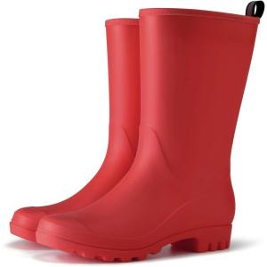 imageHISEA Women Rubber Boots Wide Calf Rain Boots Matte Surface Waterproof PVC Rubber Rain Boot Mid Height Rain Shoes for Outdoor Gardening Work WalkingRed