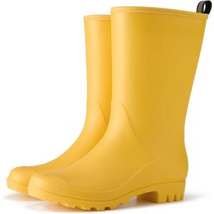 imageHISEA Women Rubber Boots Wide Calf Rain Boots Matte Surface Waterproof PVC Rubber Rain Boot Mid Height Rain Shoes for Outdoor Gardening Work WalkingYellow