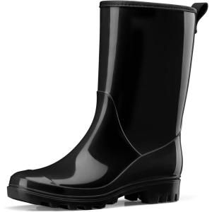 imageHISEA Womens Mid Calf Rain Boots Waterproof Garden Shoes AntiSlipping Rainboots for Ladies with Comfort Insole Short Wellies Rubber Rain Shoes Outdoor Work BootsBlack