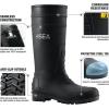 imageHISEA Mens Steel Toe Rain Boots PVC Rubber Boots Waterproof Garden Fishing Outdoor Work Boots Durable Slip Resistant Knee Boots for Agriculture and Industrial WorkingBlack