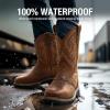 imageHISEA NINGO Mens Western Cowboy Boots Waterproof Square Toe SteelSoft Toe Work Boots Mens Slip On Pull On Safety Toe Leather Work Boots for Construction FarmingLight Brown 3
