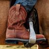 imageHISEA NINGO Mens Western Cowboy Boots Waterproof Square Toe SteelSoft Toe Work Boots Mens Slip On Pull On Safety Toe Leather Work Boots for Construction FarmingLight Brown 3