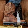 imageHISEA NINGO Mens Western Cowboy Boots Waterproof Square Toe SteelSoft Toe Work Boots Mens Slip On Pull On Safety Toe Leather Work Boots for Construction FarmingLight Brown 3