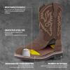 imageHISEA NINGO Mens Western Cowboy Boots Waterproof Square Toe SteelSoft Toe Work Boots Mens Slip On Pull On Safety Toe Leather Work Boots for Construction FarmingDark Brown 3