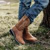 imageHISEA NINGO Mens Western Cowboy Boots Waterproof Square Toe SteelSoft Toe Work Boots Mens Slip On Pull On Safety Toe Leather Work Boots for Construction FarmingLight Brown 1