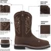 imageHISEA NINGO Mens Western Cowboy Boots Waterproof Square Toe SteelSoft Toe Work Boots Mens Slip On Pull On Safety Toe Leather Work Boots for Construction FarmingDark Brown 3