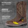 imageHISEA NINGO Mens Western Cowboy Boots Waterproof Square Toe SteelSoft Toe Work Boots Mens Slip On Pull On Safety Toe Leather Work Boots for Construction FarmingDark Brown 4