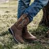imageHISEA NINGO Mens Western Cowboy Boots Waterproof Square Toe SteelSoft Toe Work Boots Mens Slip On Pull On Safety Toe Leather Work Boots for Construction FarmingDark Brown 2
