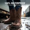 imageHISEA NINGO Mens Western Cowboy Boots Waterproof Square Toe SteelSoft Toe Work Boots Mens Slip On Pull On Safety Toe Leather Work Boots for Construction FarmingDark Brown 3