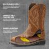imageHISEA NINGO Mens Western Cowboy Boots Waterproof Square Toe SteelSoft Toe Work Boots Mens Slip On Pull On Safety Toe Leather Work Boots for Construction FarmingLight Brown 2