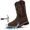 imageHISEA NINGO Mens Western Cowboy Boots Waterproof Square Toe SteelSoft Toe Work Boots Mens Slip On Pull On Safety Toe Leather Work Boots for Construction FarmingDark Brown 3