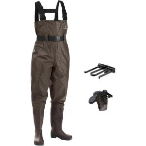 imageFishing Waders for Men with Boots Womens Chest Waders 2Ply NylonPVC Waterproof for Hunting with Boot HangerBrown