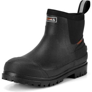 imageHISEA Mens Chelsea Rain Boots Rubber Ankle Short Boots for Men Waterproof Durable Insulated Mud Booties for Outdoor Garden WorkBlack