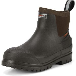 imageHISEA Mens Chelsea Rain Boots Rubber Ankle Short Boots for Men Waterproof Durable Insulated Mud Booties for Outdoor Garden WorkBrown