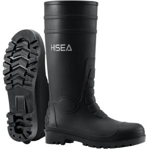 imageHISEA Mens Steel Toe Rain Boots PVC Rubber Boots Waterproof Garden Fishing Outdoor Work Boots Durable Slip Resistant Knee Boots for Agriculture and Industrial WorkingBlack