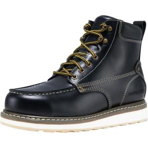 imageHISEA NINGO Work Boots for Men SteelSoft Toe Boots6 Waterproof Slip Resistant Industrial ampamp Construction Work BootsComposite Toe Working BootsSteel Toe  Black