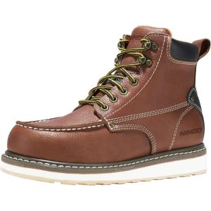 imageHISEA NINGO Work Boots for Men SteelSoft Toe Boots6 Waterproof Slip Resistant Industrial ampamp Construction Work BootsComposite Toe Working BootsSteel Toe  Brown