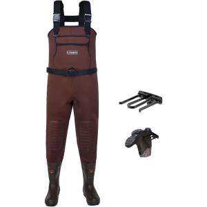 imageHISEA Neoprene Fishing Chest Waders for Men with Boots Cleated Bootfoot Waterproof Mens Womens Wader Fishing ampamp Hunting WaderBrown