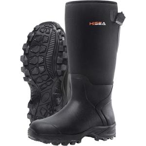 imageHISEA Rubber Hunting Boots Tall Warm Neoprene Waterproof Insulated Basic Hunting Boots Mens Adjustable Winter Boots Durable Slip Resistant Outdoor Hunting Fishing Working Boots for MenBlack