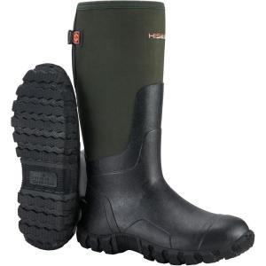 imageHISEA Upgraded Rain Boots for Men Waterproof Insulated Rubber Neoprene Boots with Steel Shank Durable AntiSlip Outdoor Work Boots for Hunting Gardening Farming Fishing Mud Working Adjustable CalfGreen